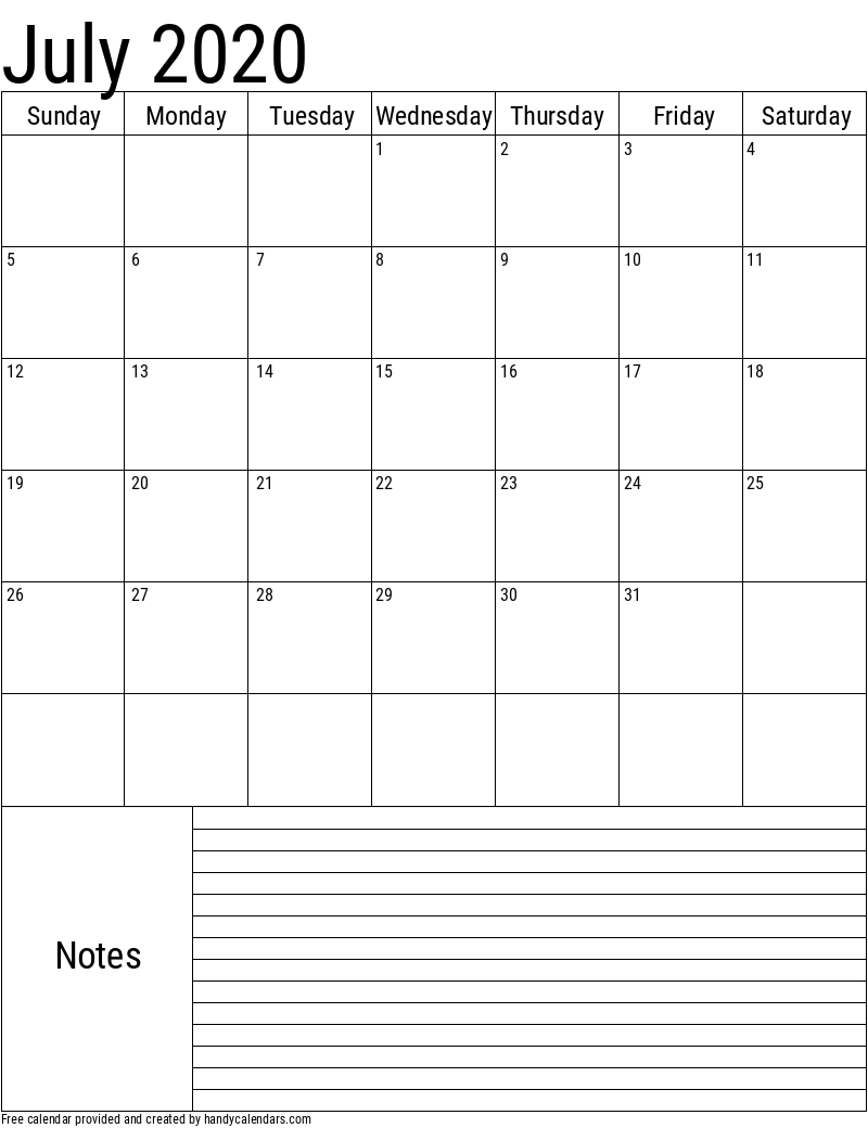 2020 July Calendars - Handy Calendars - Free Printable Calendar July 202