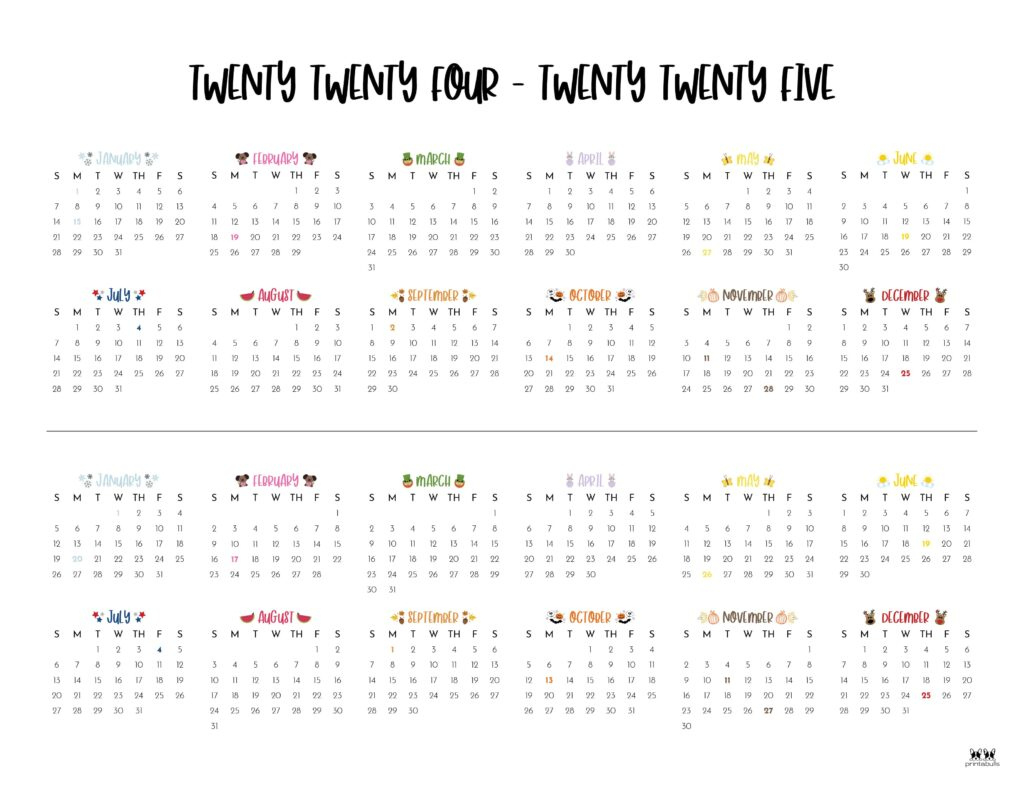 2024-2025 Two Year Calendars - 10 Free Printables | Printabulls - July 2024 Through June 2025 Calendar