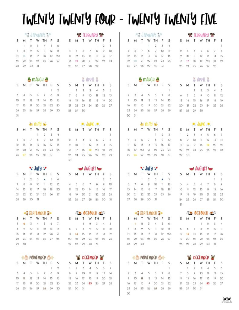 2024-2025 Two Year Calendars - 10 Free Printables | Printabulls - Printable Calendar August 2024 to June 2025