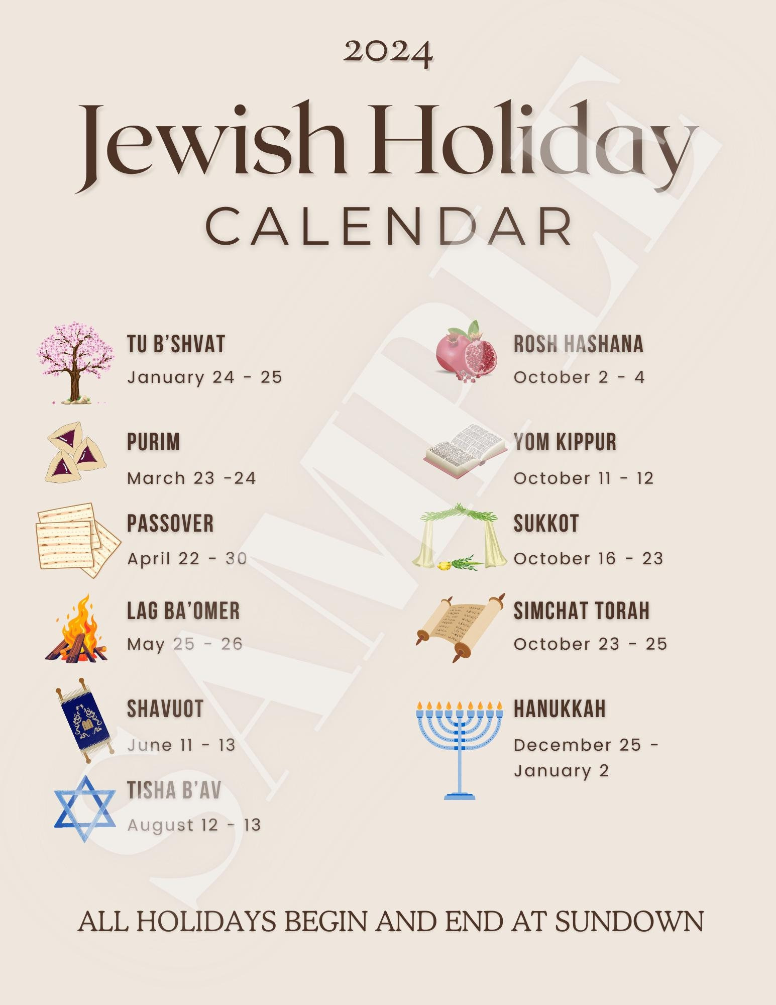 2025 Jewish Holiday Calendar - Etsy Uk - Chabad Calendar June 2025