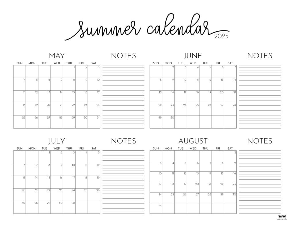 2025 Summer Calendars - 27 Free Printables | Printabulls - Calendar 2025 May June July