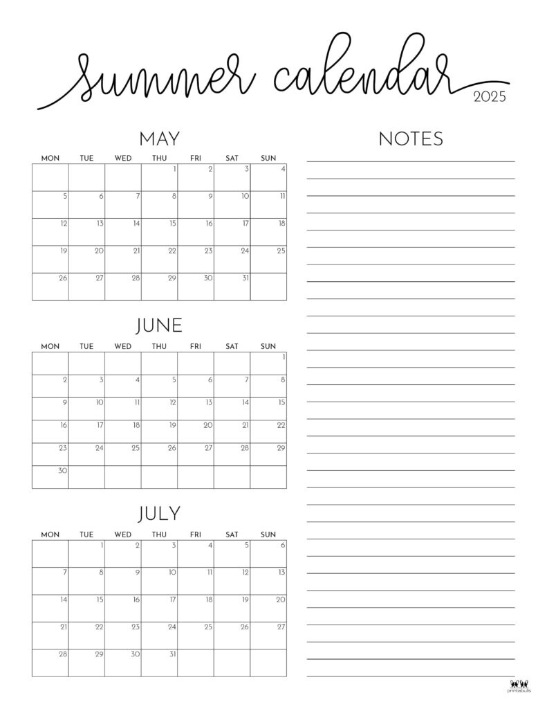 2025 Summer Calendars - 27 Free Printables | Printabulls - July Through June 2025 Calendar