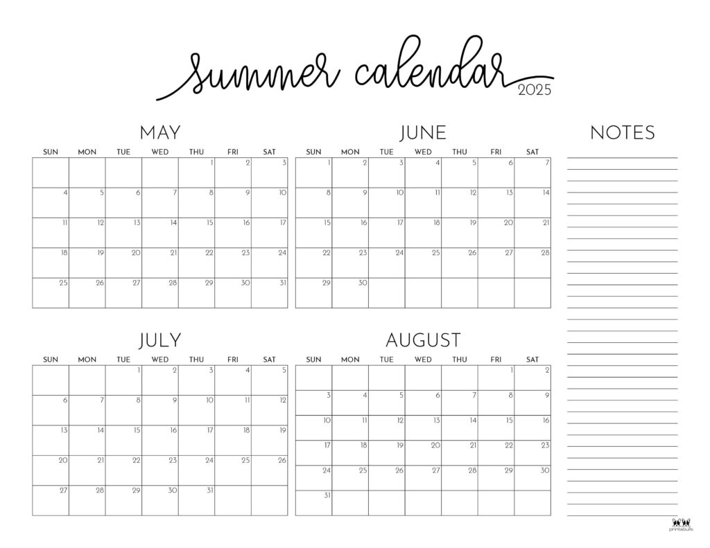 2025 Summer Calendars - 27 Free Printables | Printabulls - June Through August 2025 Calendar