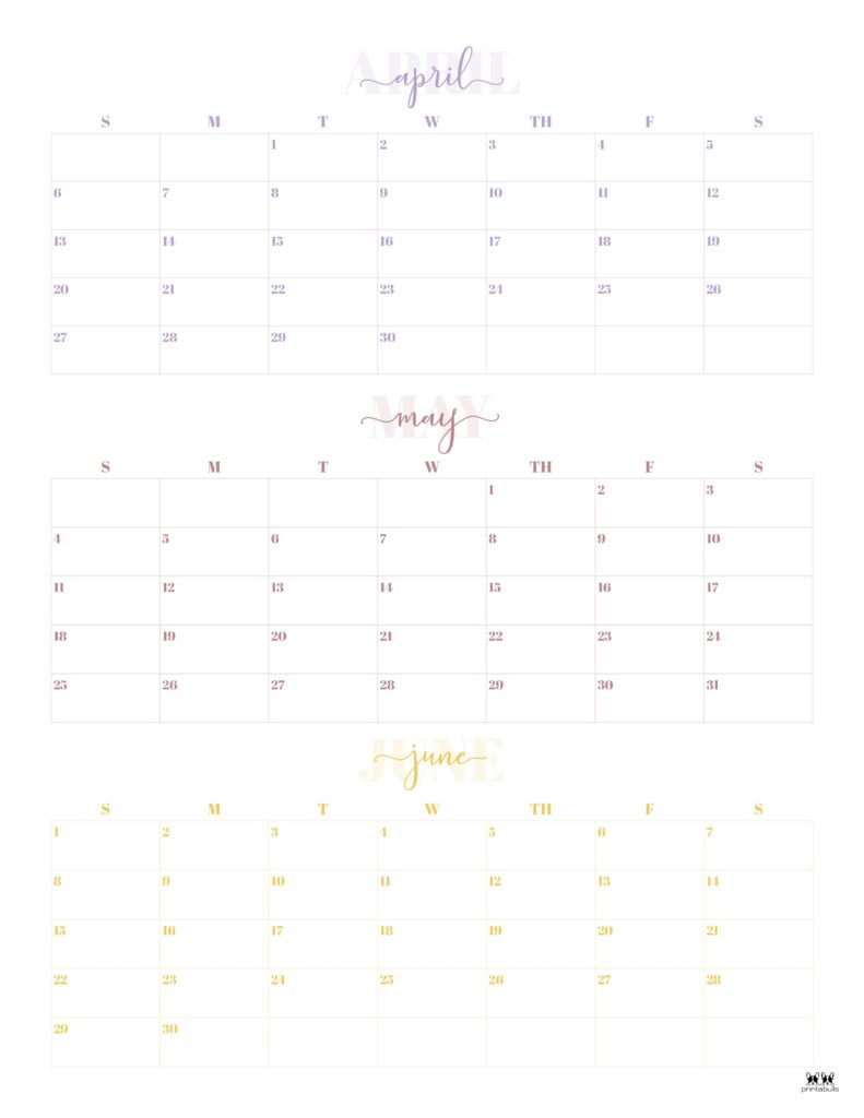 2025 Three Month/Quarterly Calendars - 36 Free Cals | Printabulls - 3 Month Calendar June July August 2025