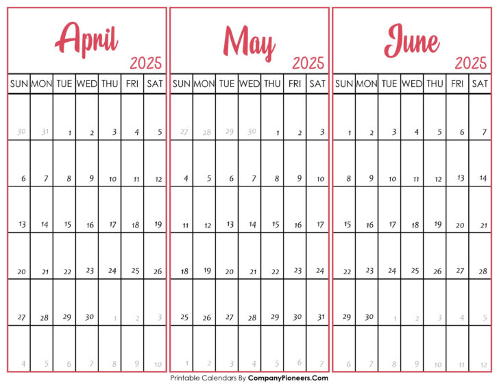 April May June 2025 Calendar Printable