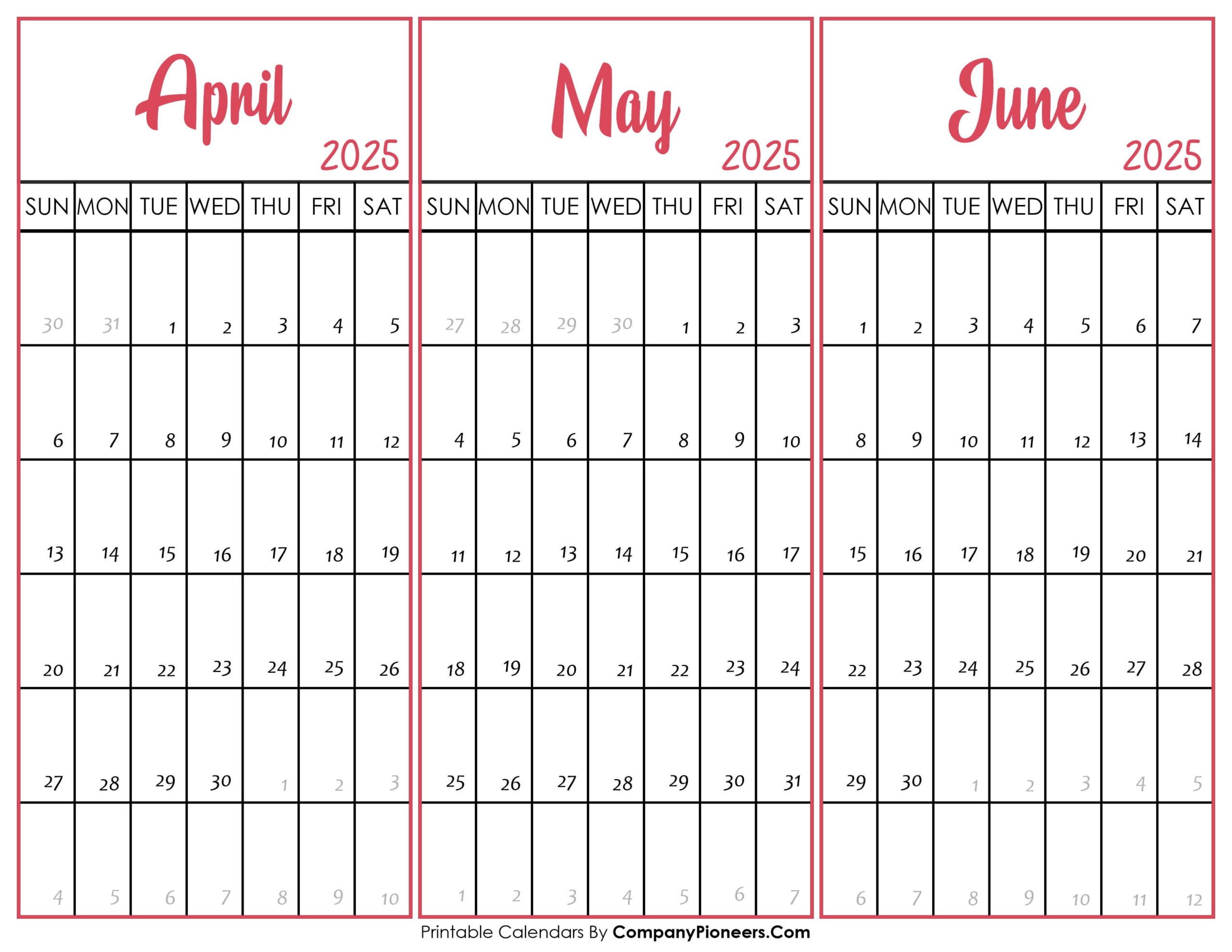 April May June 2025 Calendar Printable - Template - April May June 2025 Calendar