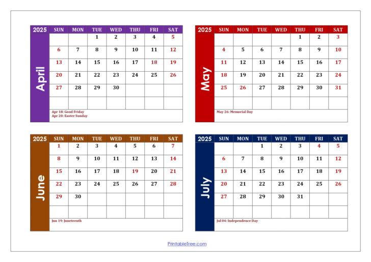April May June July Calendar 2025