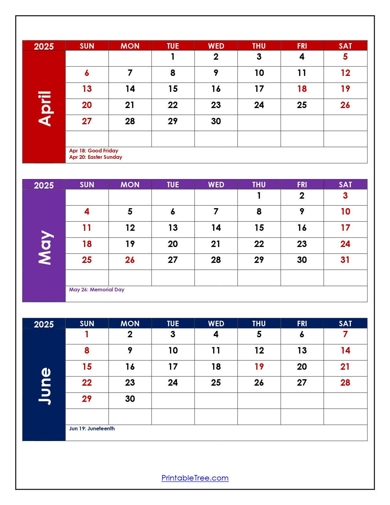 April To June 2025 Calendar Printable Pdf | Three Months Calendar - April May June 2025 Calendar