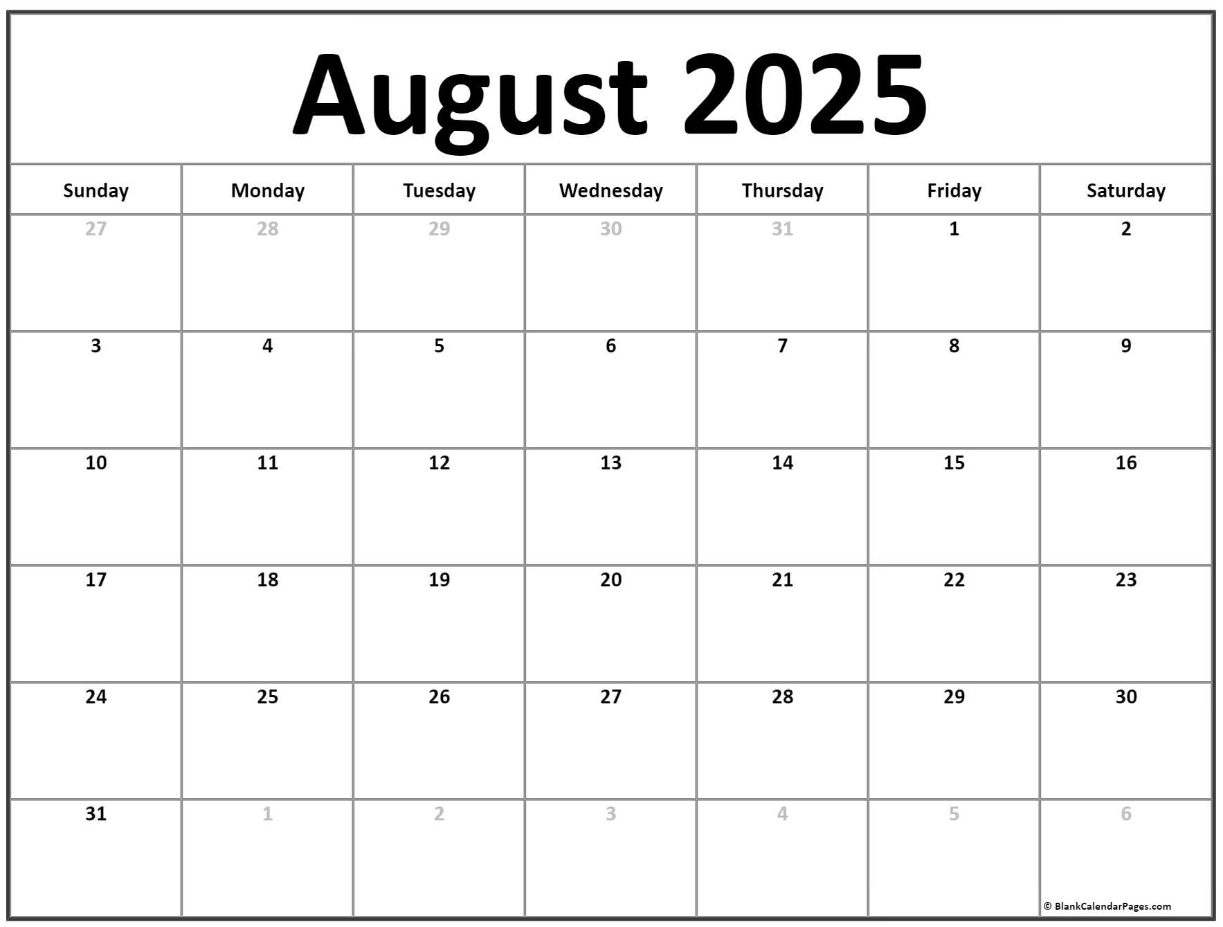 August 2025 Calendar | Free Printable Calendars - Free Printable Calendar August 2024 - June 2025