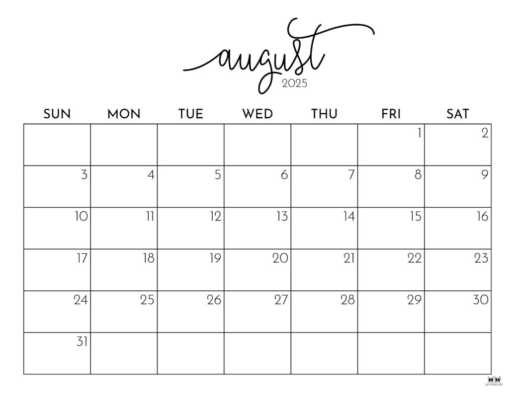August 2025 Calendars - 107 Free Printables | Printabulls - Free Printable Calendar August 2024 - June 2025