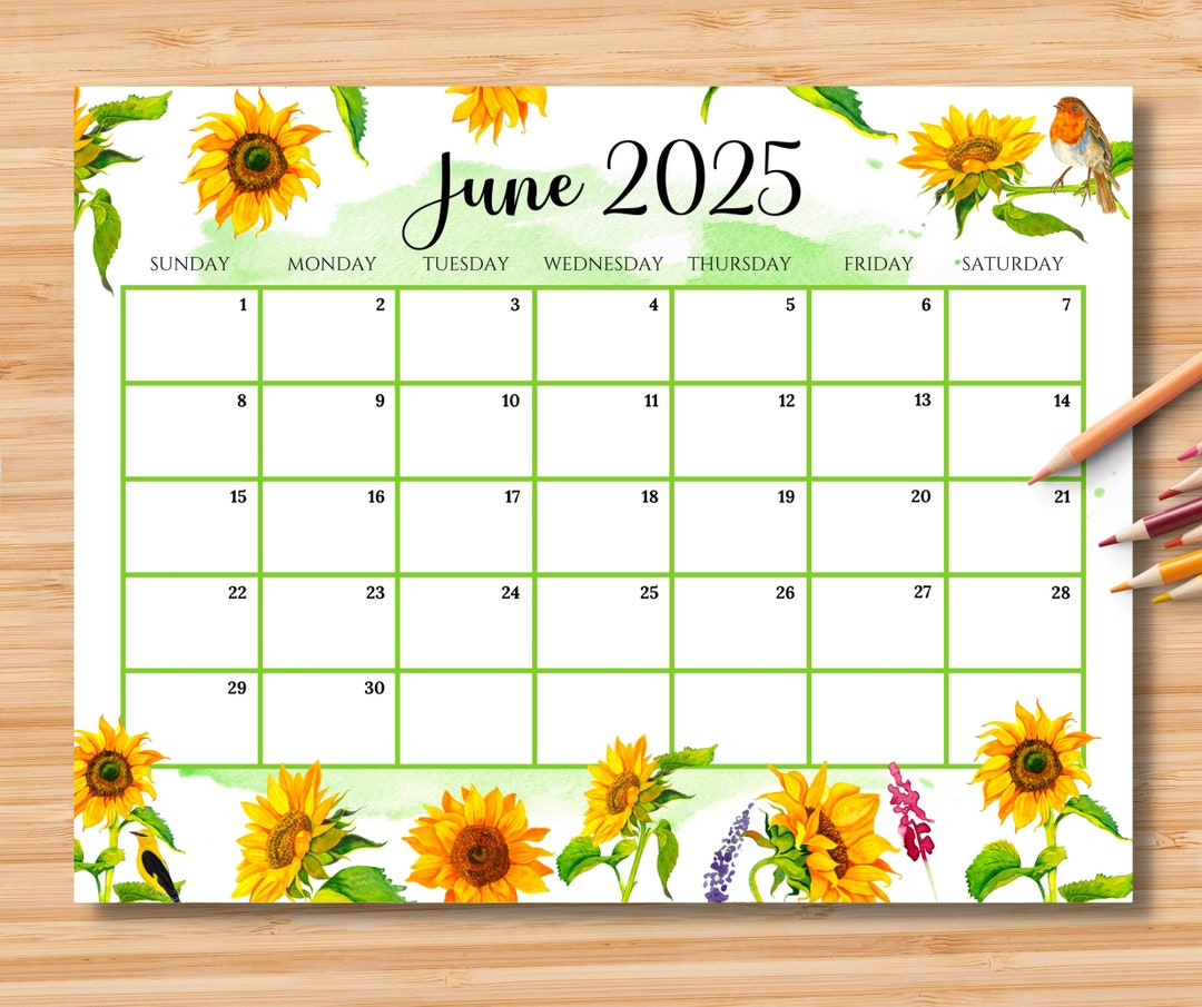 Buy Editable June 2025 Calendar, Gorgeous Summer With Beautiful Sunflowers, Printable Classroom Calendar, Monthly Planner, Kids School Schedule Online - Sunflower June 2025 Calendar