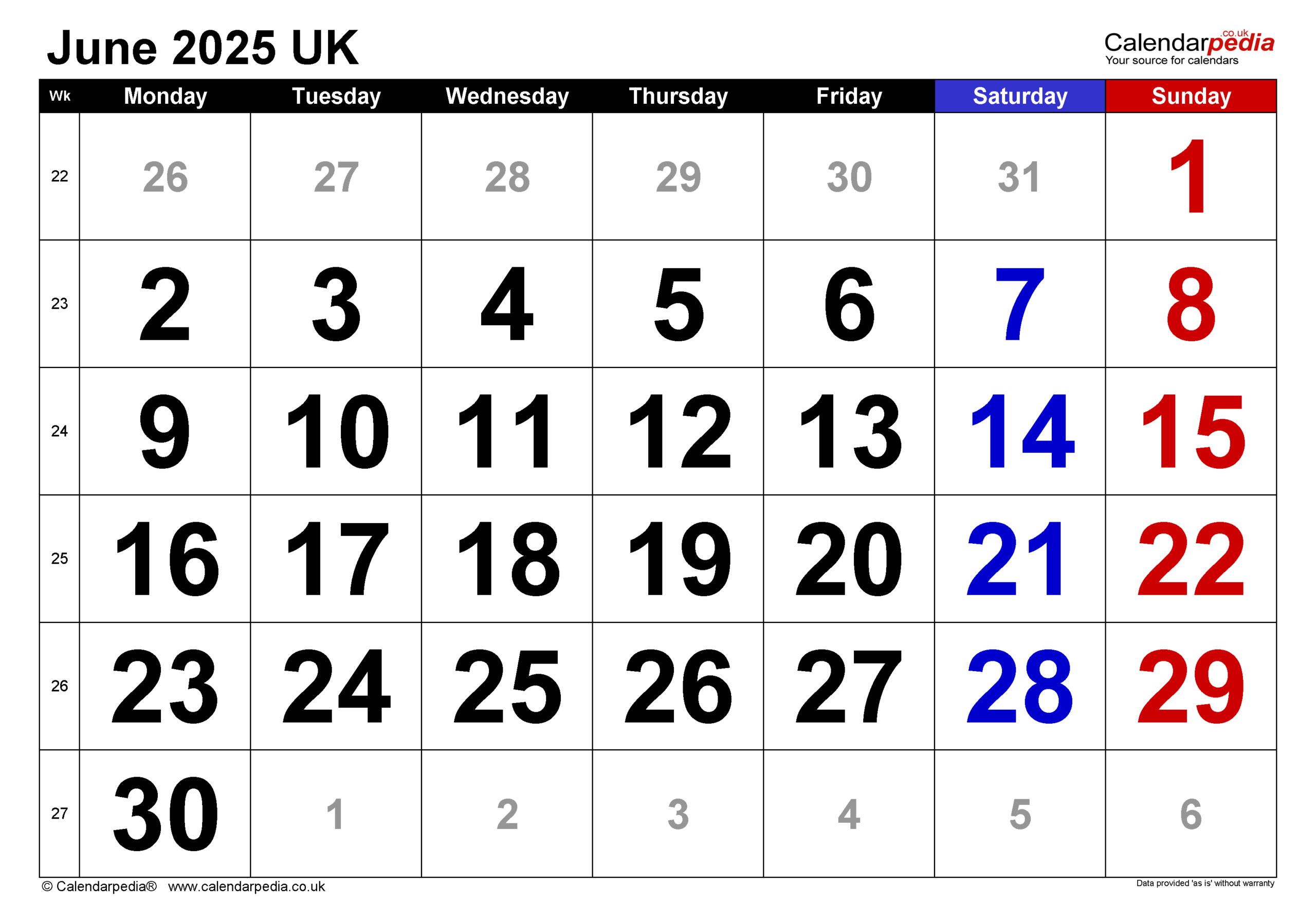 Calendar June 2025 Uk With Pdf, Excel And Word Templates - Google Calendar June 2025