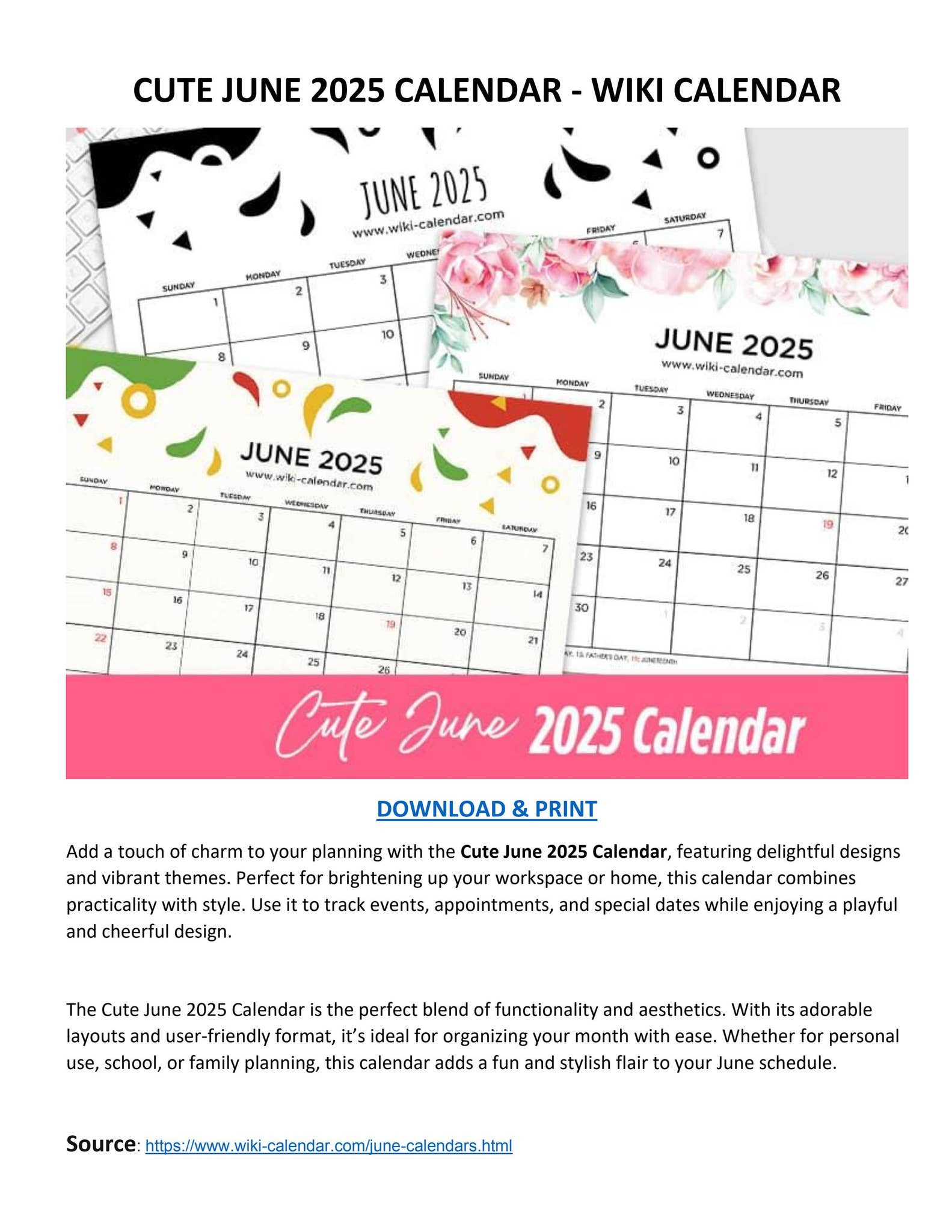 Cute June 2025 Calendar - Wiki Calendarwiki Calendar - Issuu - June 2025 Calendar Wiki