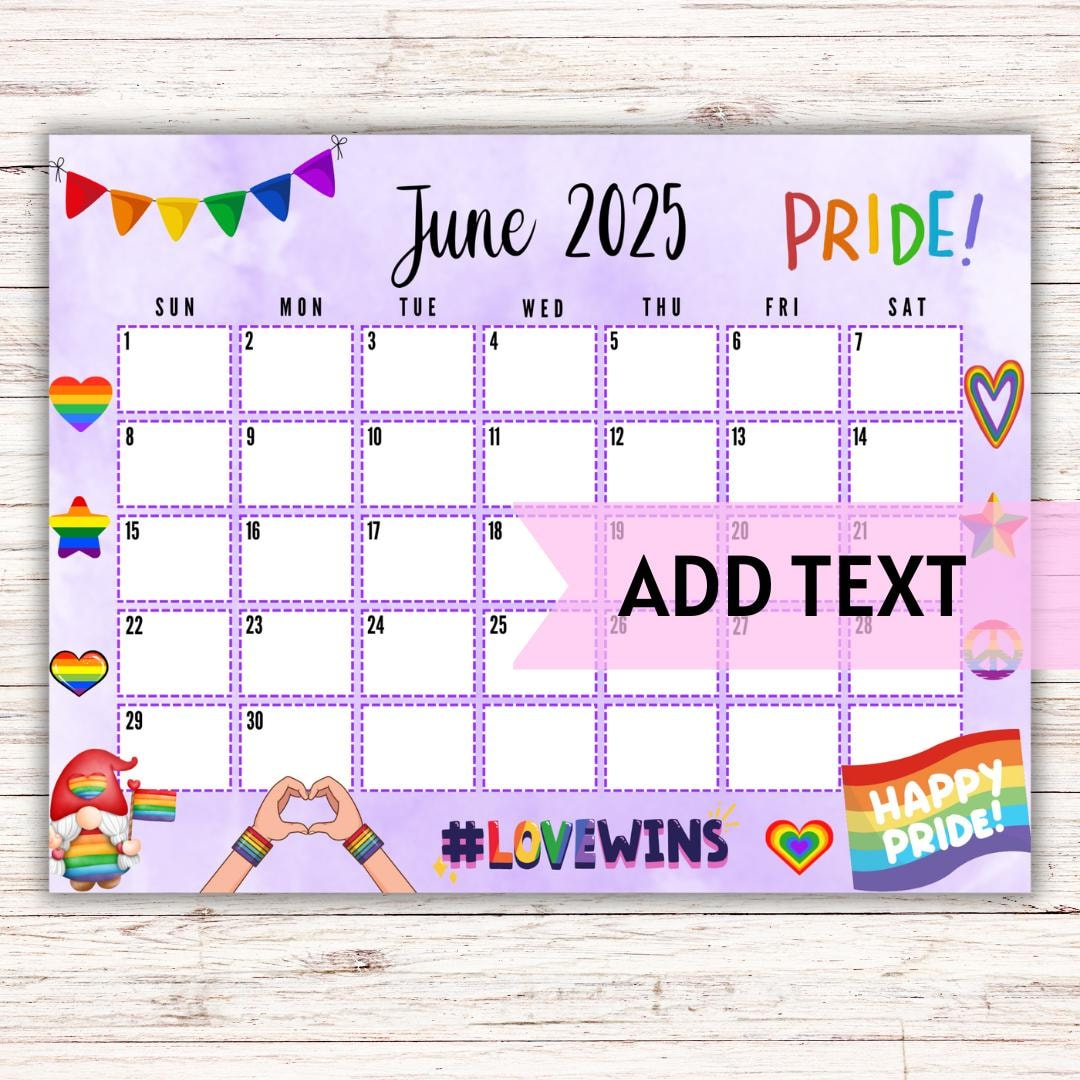 Editierbar Druckbarer Juni Kalender 2025 | Sommer Lgbt Kalender 2025 | Happy Pride Month Juni Kalender | Kalender Pride | Befüllbarer Kalender - Etsy - June Pride Month Calendar 2025