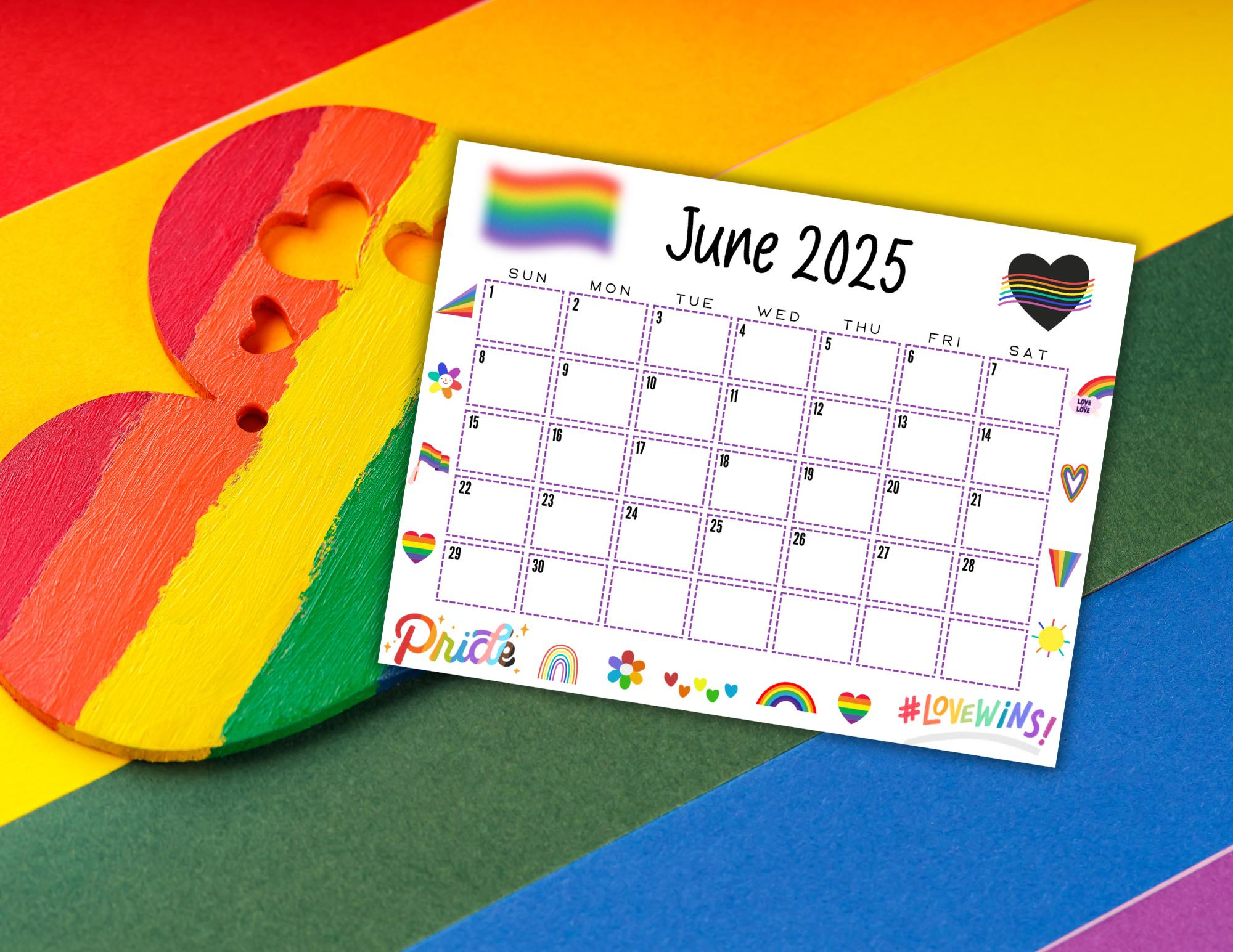 Editierbarer Kalender Juni 2025 | Lgbtq+ Monatsplaner | Printable - June Pride Month Calendar 2025