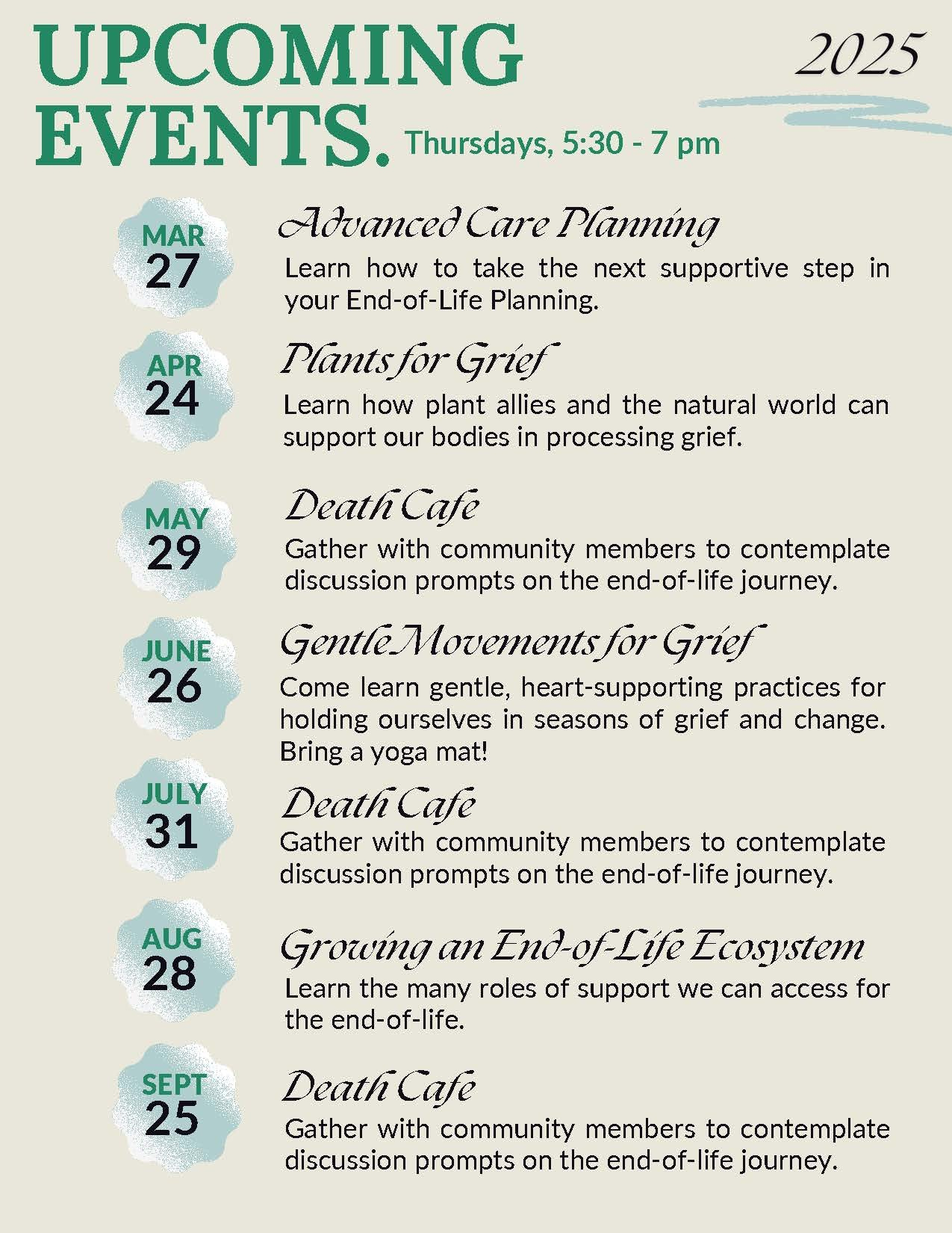 Events — Madrone Hospice - June Journey Calendar Of Events 2025