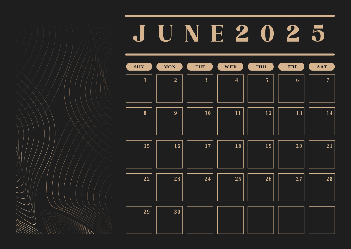 Free Aesthetic June 2025 Calendar Template To Edit Online - June 2025 Calendar Black Background