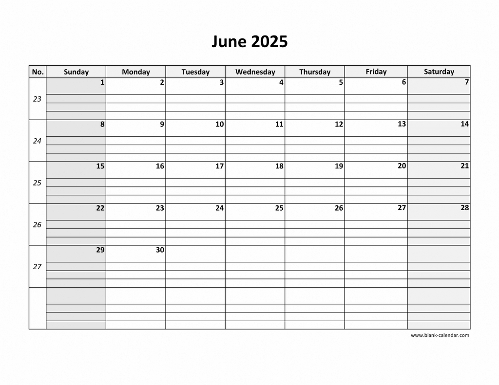 Free Download Printable June 2025 Calendar, Large Box Grid, Space - June Calendar 2025 With Lines
