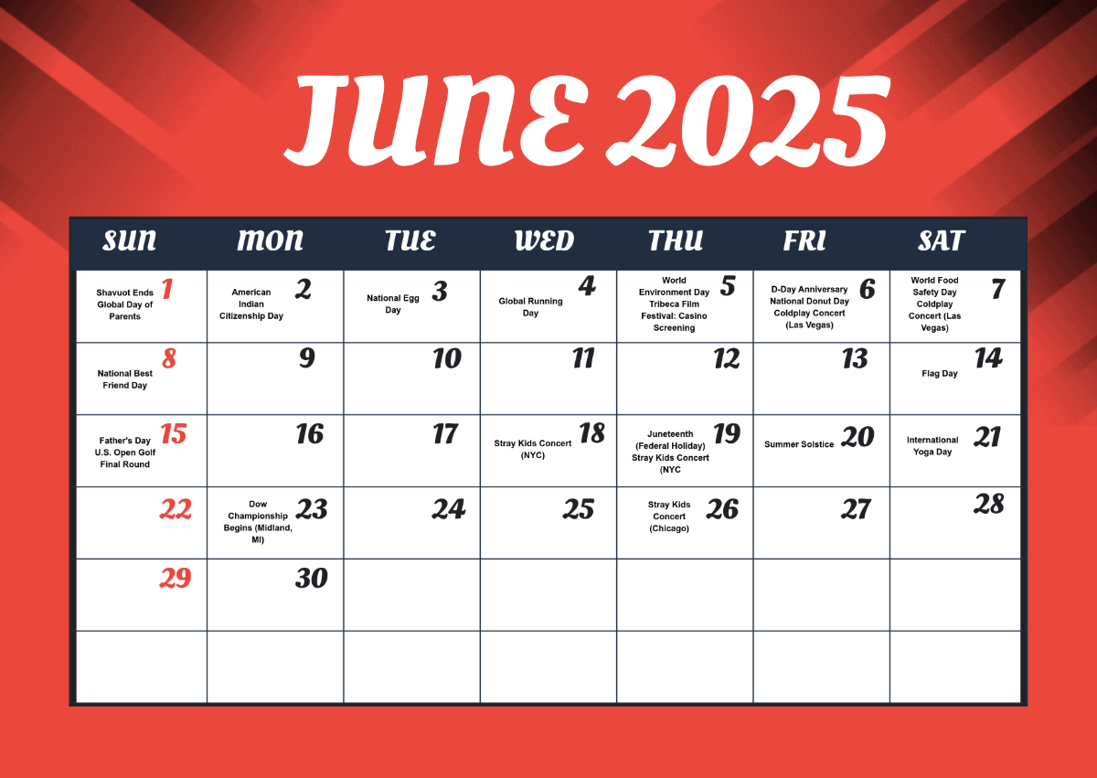 Free June 2025 Calendar Events Template To Edit Online - Calendar Of Events For June 2025