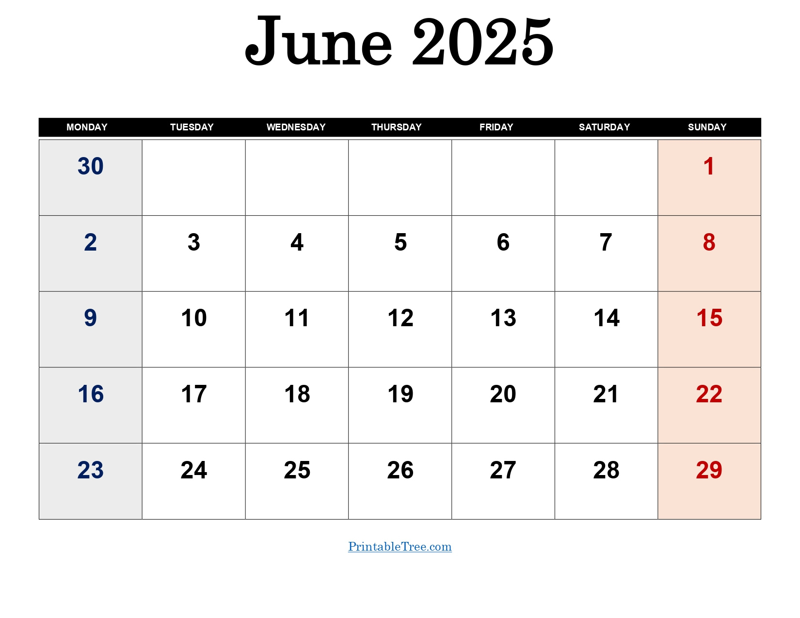 Free June 2025 Calendar Printable Pdf Template With Holidays - June 2025 Calendar Monday Start