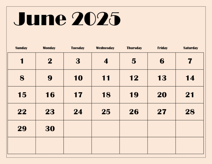 June Blank Printable Calendar 2025
