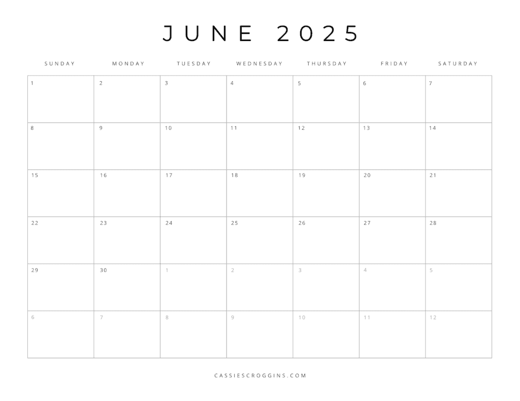 Free Printable 2025 Blank Calendar Templates (All 12 Months) - June Blank Calendar To Print 2025