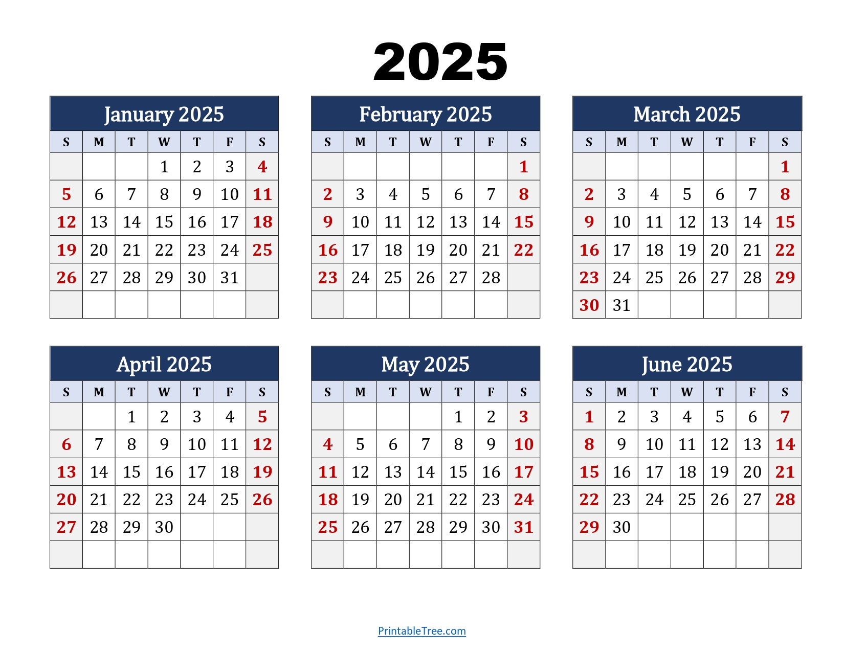 January To June 2025 Calendar Printable Pdf | Si Months Calendar - January To June 2025 Calendar