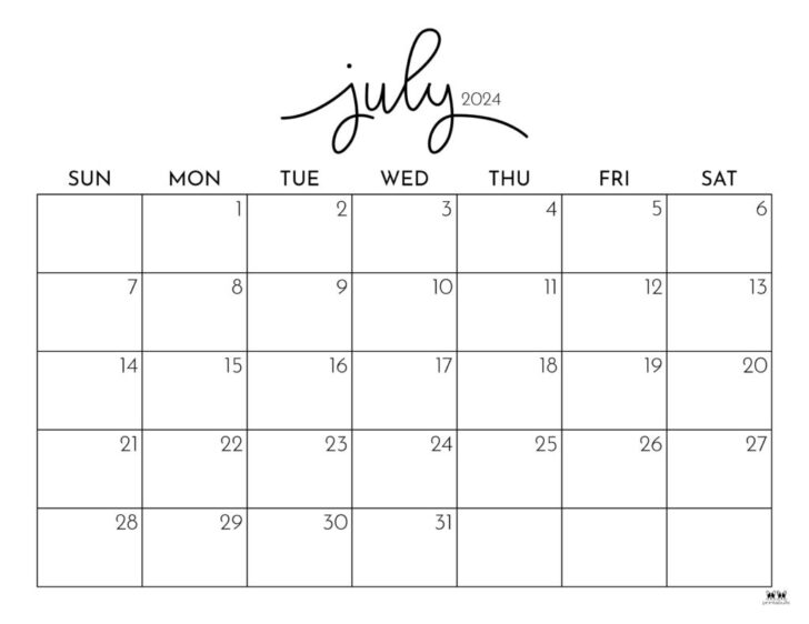 Free Printable Calendar July 202