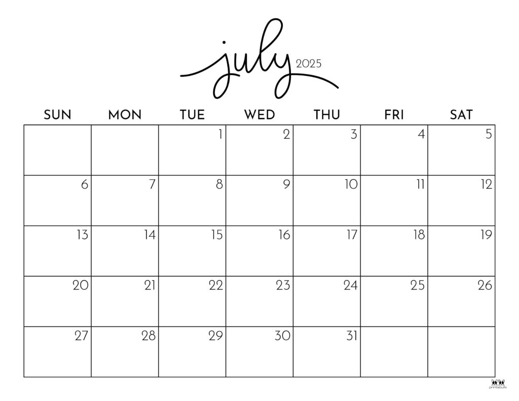 July 2025 Calendars - 107 Free Printables | Printabulls - Calendar For June and July 2025
