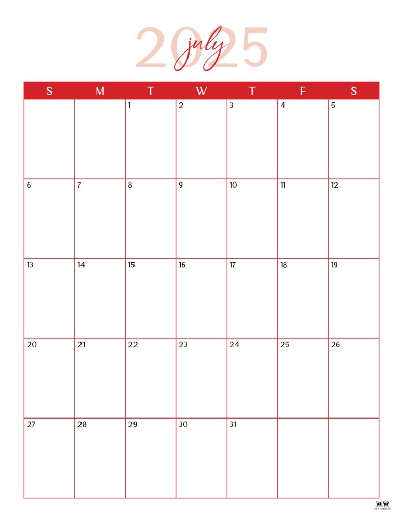 July 2025 Calendars - 107 Free Printables | Printabulls - Free Printable Calendar July 202