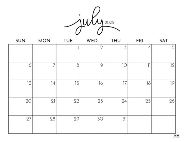 Printable July 2025 – June 2025 Calendar