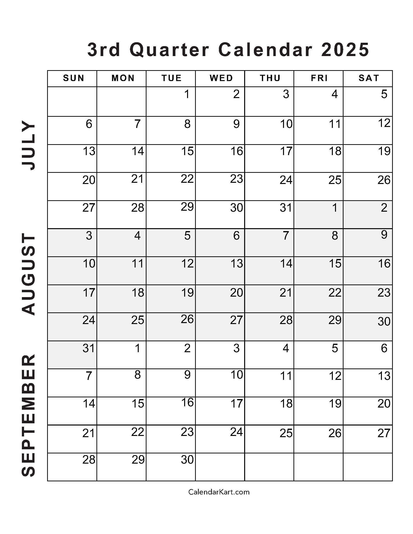 July To September 2025 Calendar (Q3) - Calendarkart - Calendar June July August September October 2025
