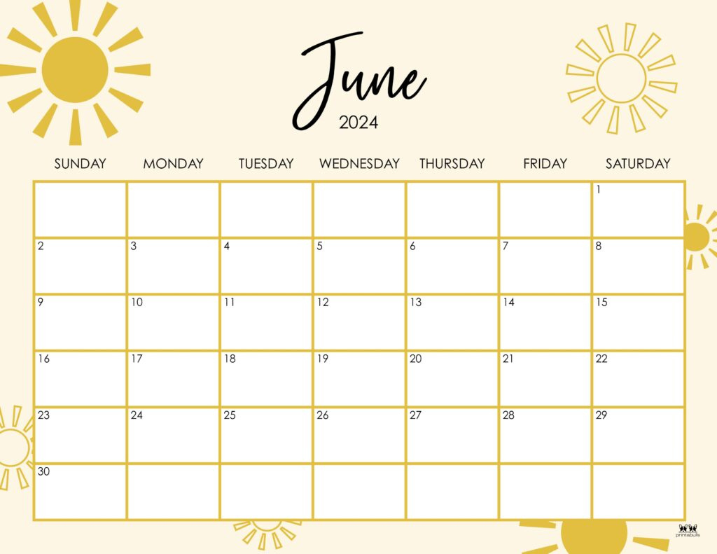 June 2024 Calendars - 50 Free Printables | Printabulls - Printable June Calendar With Holidays