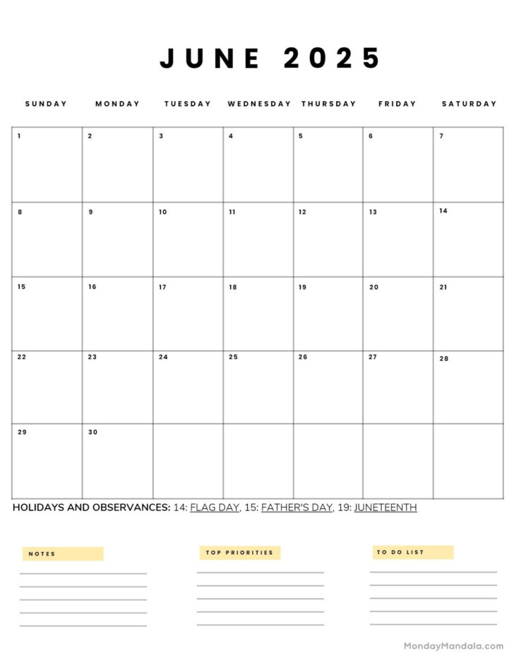 Printable Calendar Of June 2025