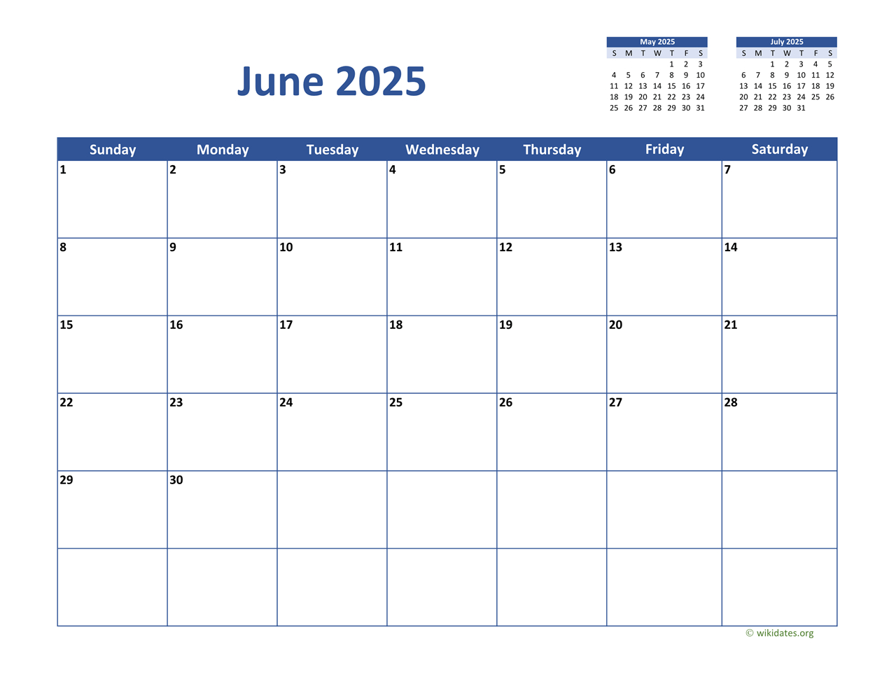 June 2025 Calendar Classic | Wikidates - June 2025 Calendar Wiki
