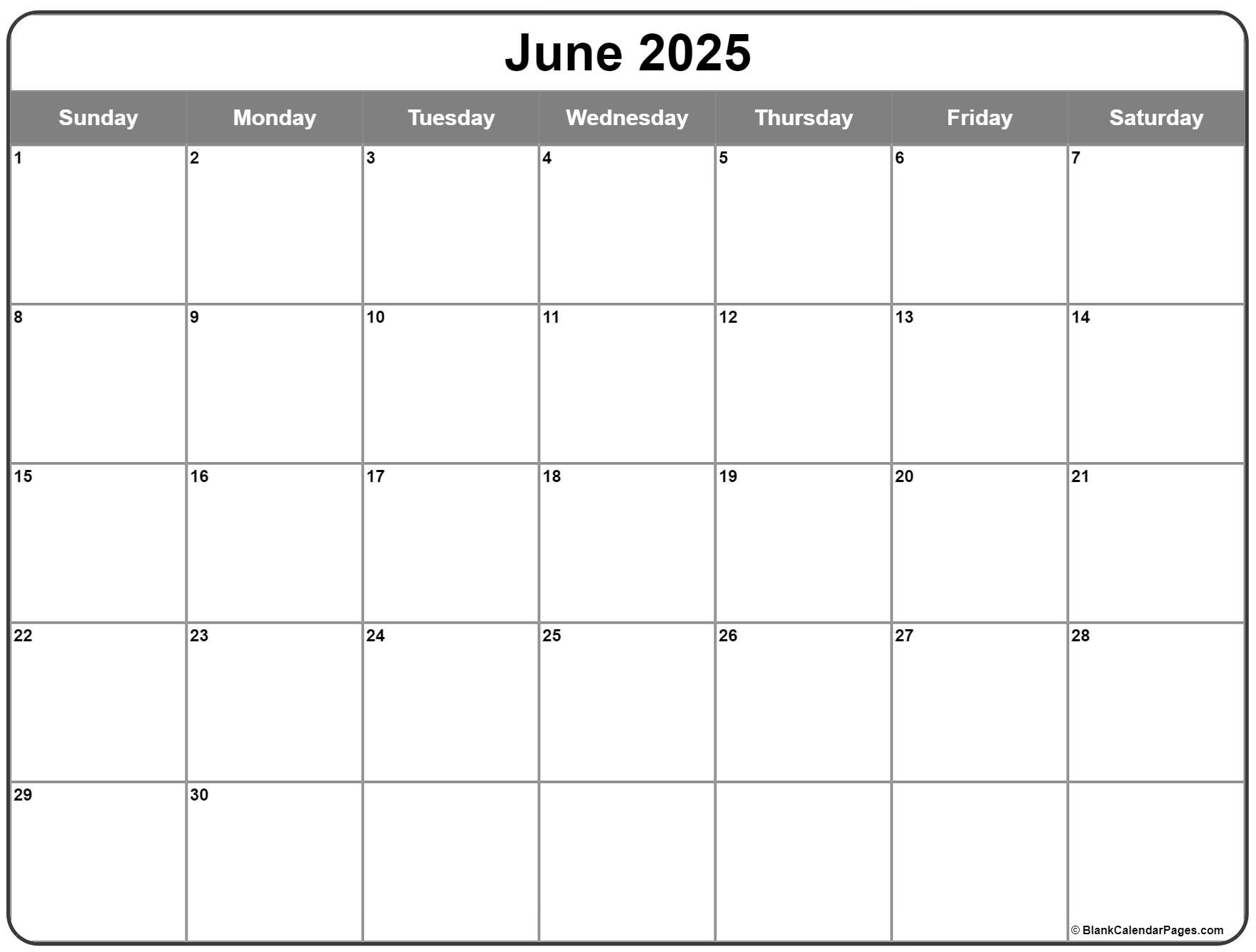 June 2025 Calendar | Free Printable Calendars - Calendar For The Month Of June 2025
