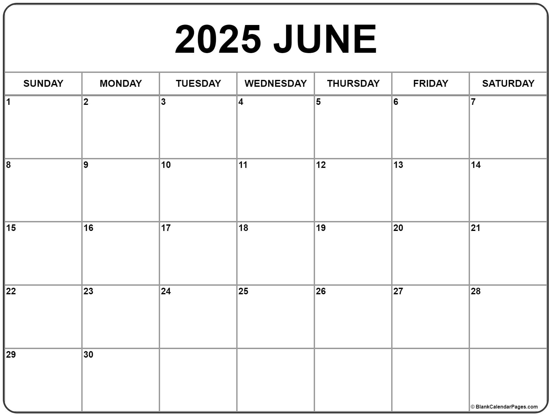 June 2025 Calendar | Free Printable Calendars - Free Printable Calendar 2025 June