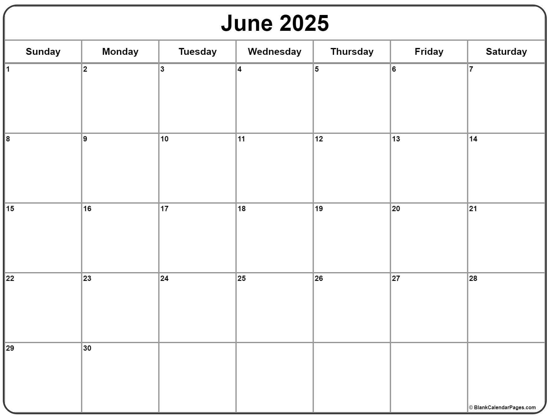 June 2025 Calendar | Free Printable Calendars - Grab Calendar June 2025