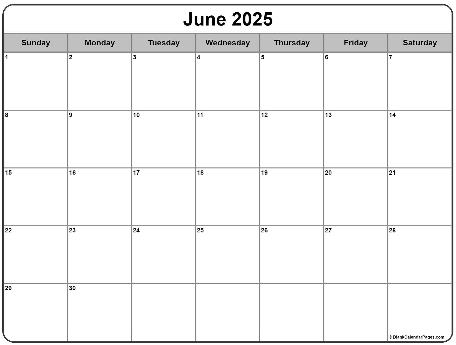 June 2025 Calendar | Free Printable Calendars - Monthly Calendar June 2025