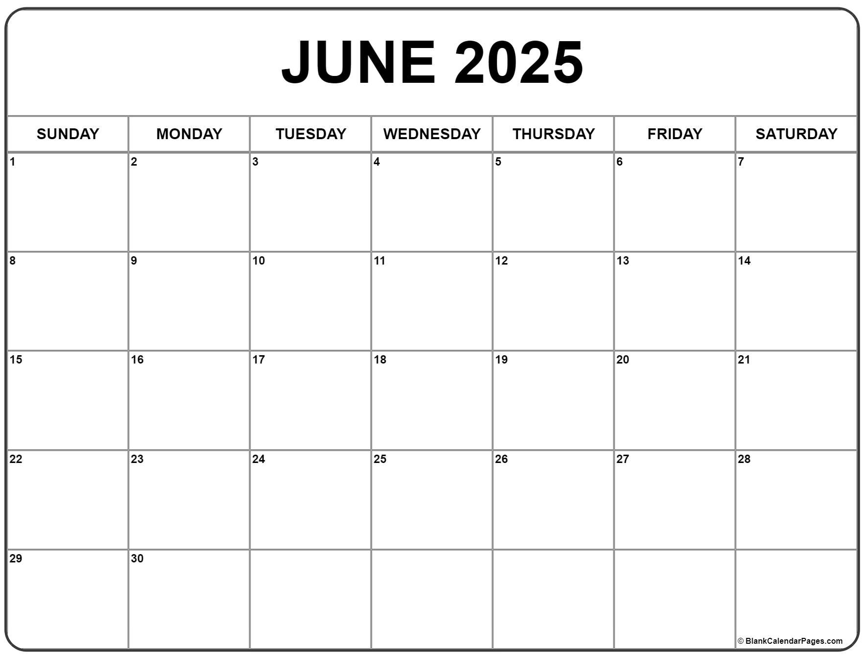 June 2025 Calendar | Free Printable Calendars - Print Calendar For June 2025