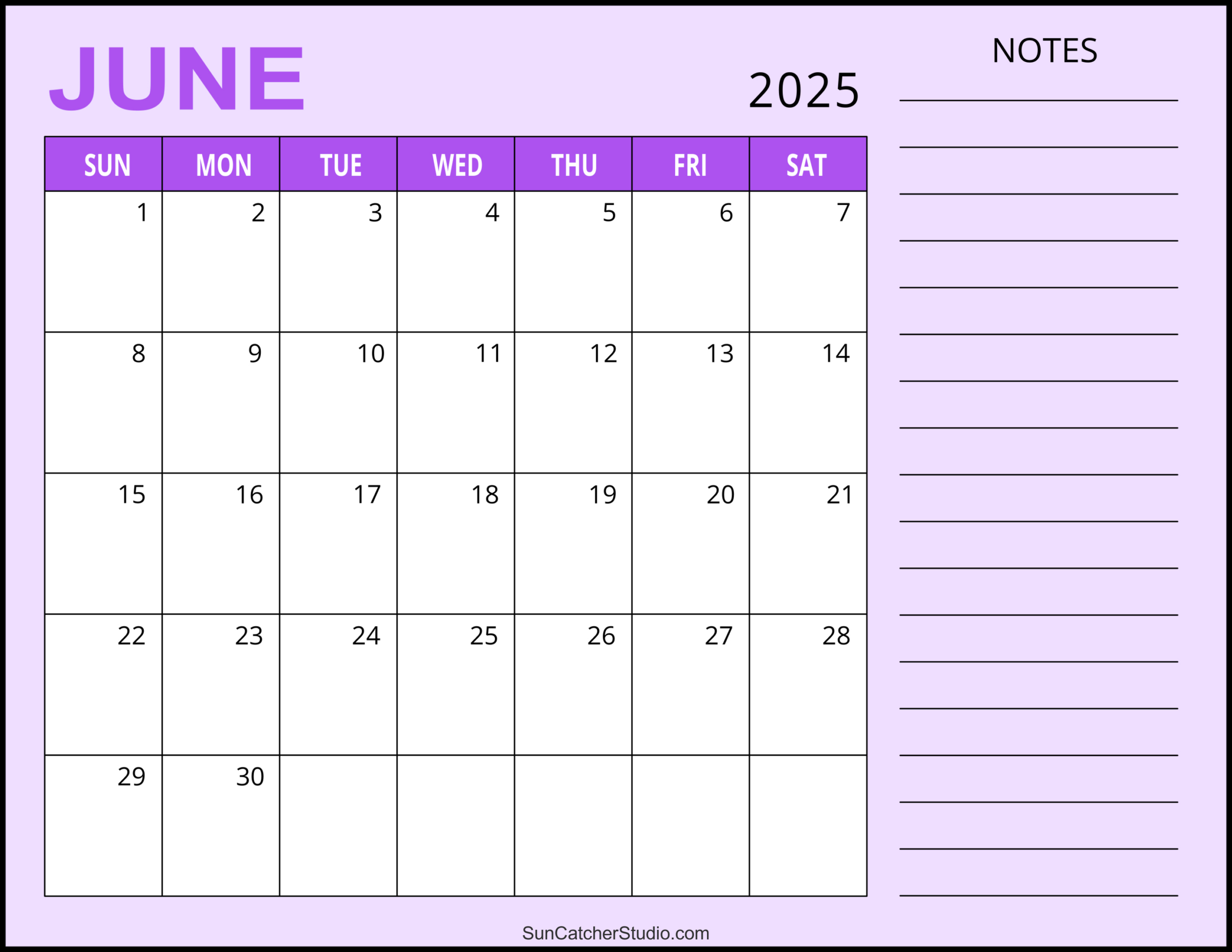 June 2025 Calendar (Free Printable) – Free Printables, Monograms - June 2025 Calendar With Notes