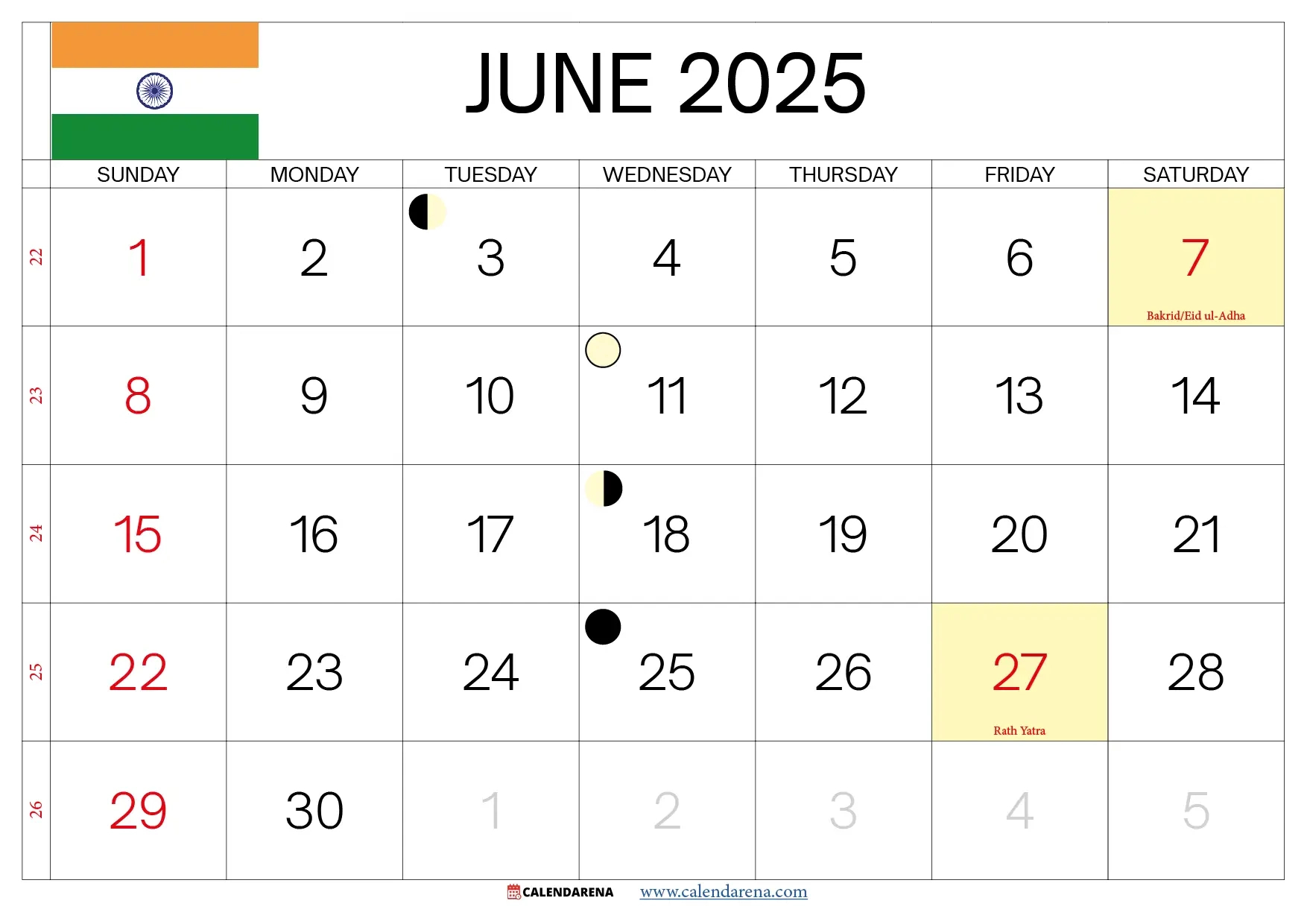 June 2025 Calendar India - Tamil Calendar 2025 June