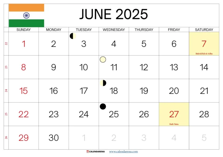 The Calendar For The Month Of June 2025