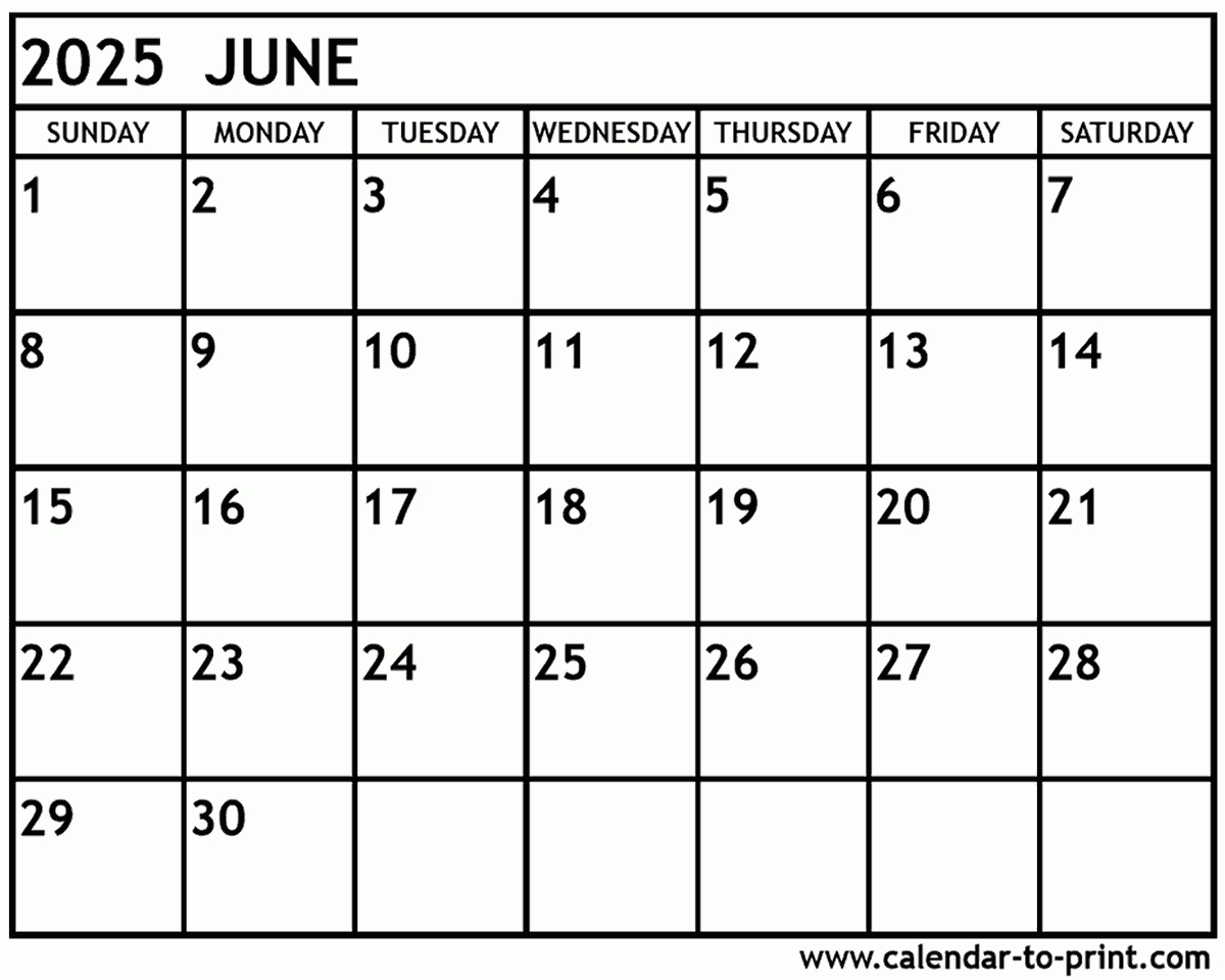 June 2025 Calendar Printable - Monthly Calendar June 2025