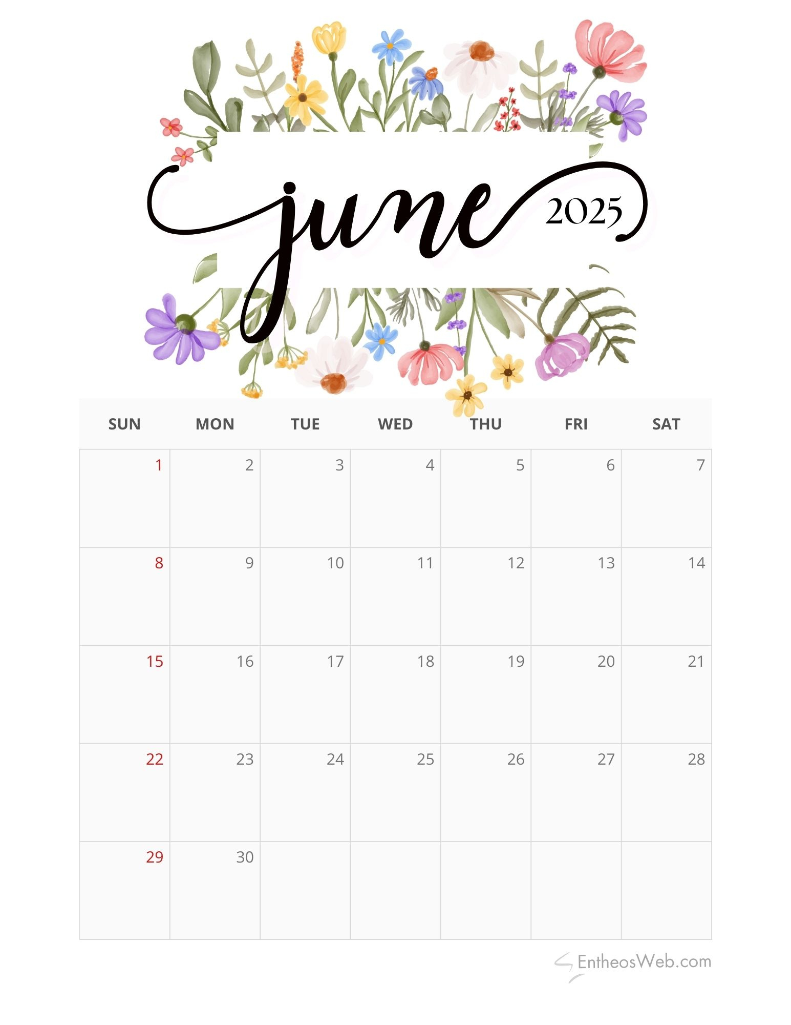 June 2025 Calendar Printables | Entheosweb - June 2025 Calendar Page