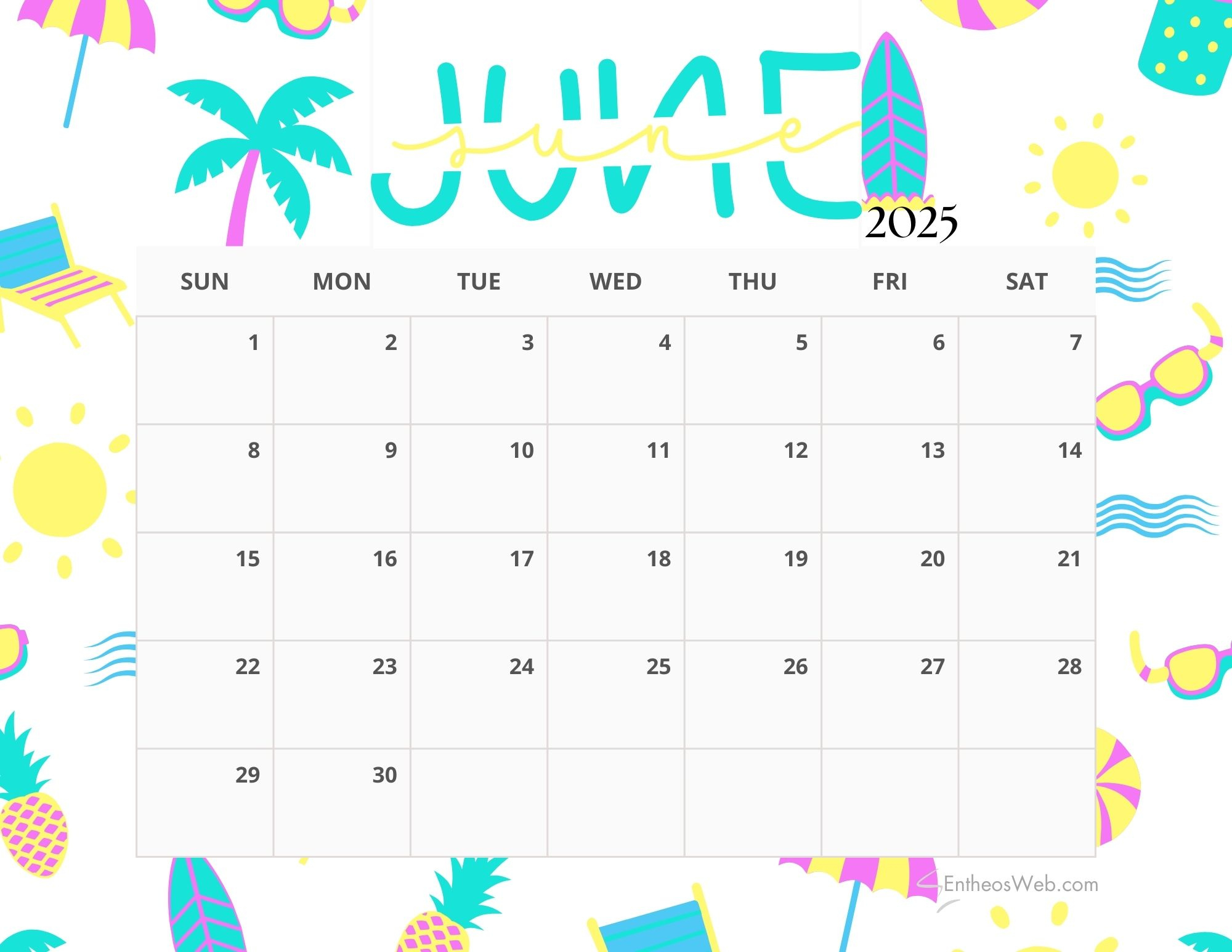 June 2025 Calendar Printables | Entheosweb - June Fun Calendar 2025 Ideas