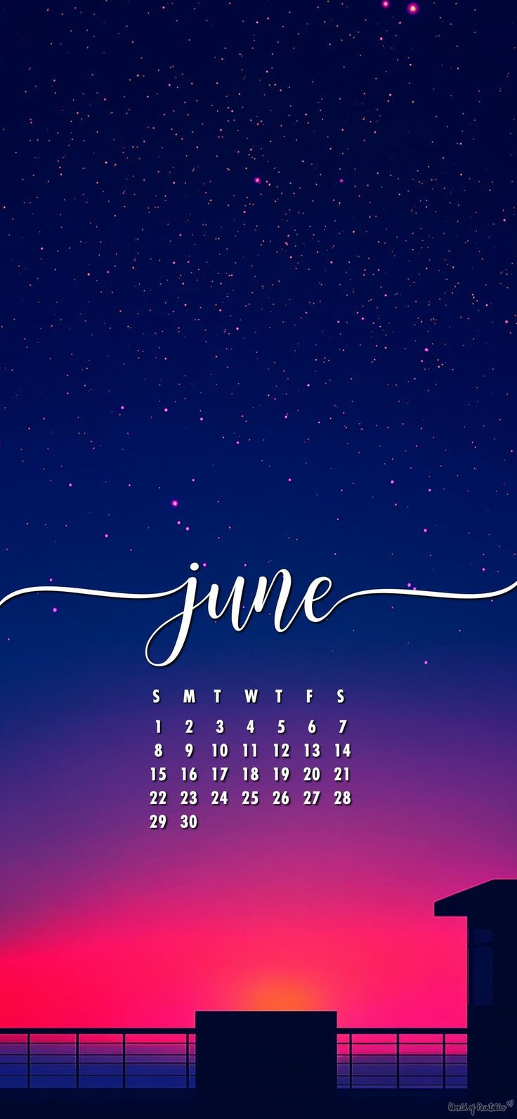June 2025 Calendar Wallpaper With Night Sky &amp;amp; Sunset Gradient - June 2025 Calendar Black Background