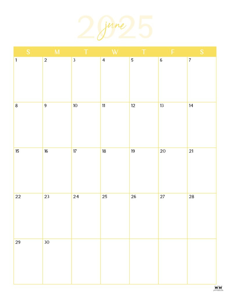 June 2025 Calendars - 107 Free Printables | Printabulls - Blank June Calendar 2025 To Print