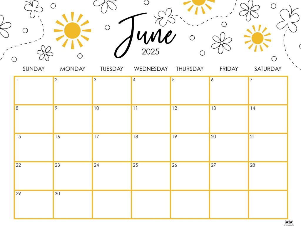 June 2025 Calendars - 107 Free Printables | Printabulls - Cute June Calendar 2025