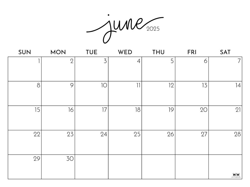 June 2025 Calendars - 107 Free Printables | Printabulls - June Calendar 2025